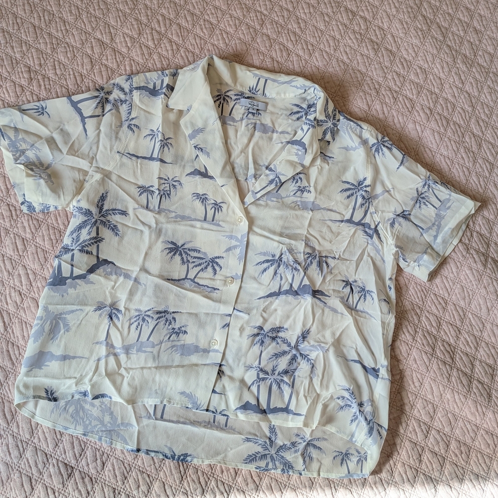 Rails Silk Tropical Blue and White Women's Shirt Sz Small